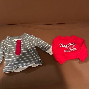 Kids Long-Sleeve Shirt with Red Tie Accent and Red 'Santa's Little Helper' Top